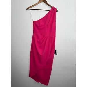 New Lulus Cocktail Club Hot Pink One Shoulder Midi Dress Size M